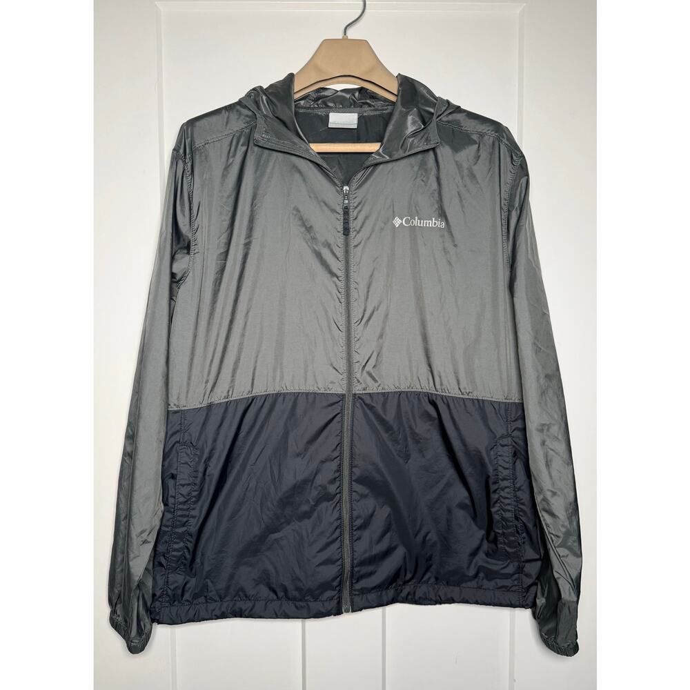 Columbia Windbreaker Mens Full Zip Hood Hat Size LARGE Gray